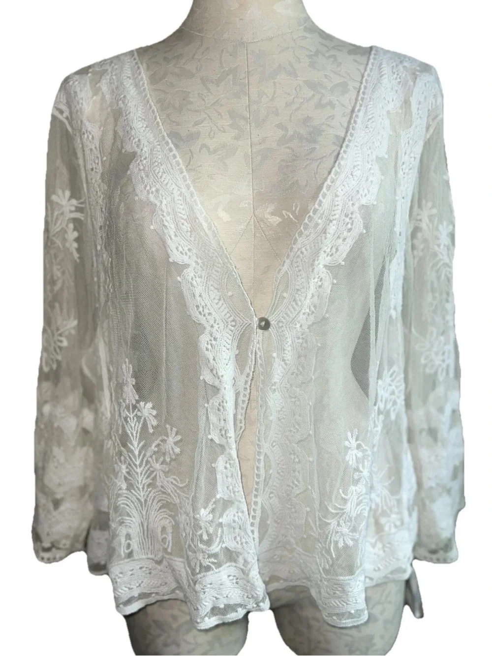 Chris McLaughlin NWT White Sheer Lace Embroidered Shrug Cardigan 3X - Picture 6 of 16